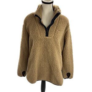 Tommy Hilfiger Womens S Tan Sherpa Fleece 1/4 Zip Pullover Jacket Long Sleeve